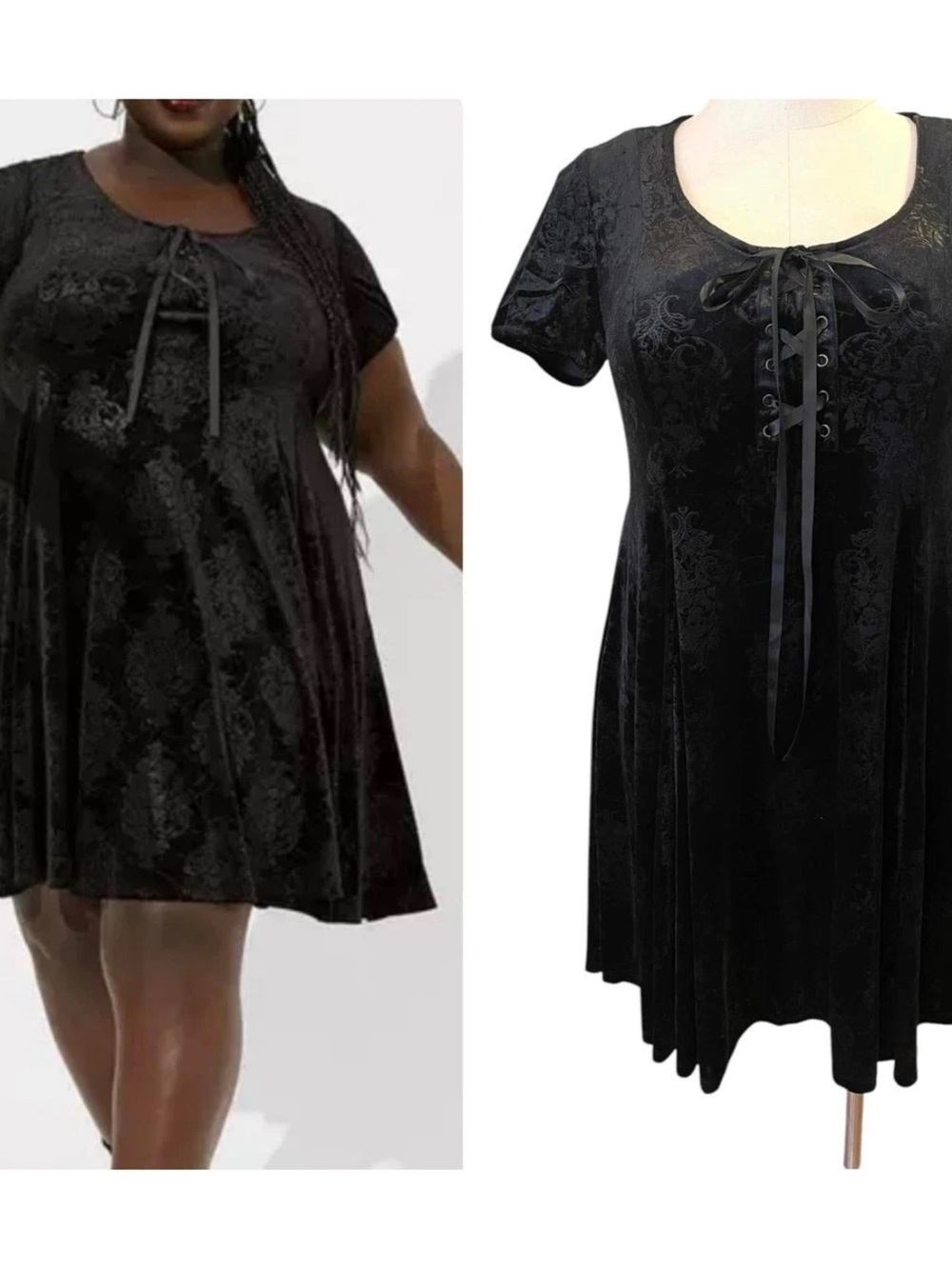 Torrid Night Fall Black Velvet Lace-Up Swing Top Dress
